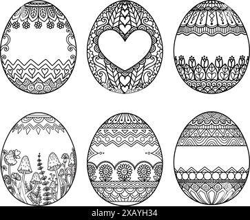 Set of Easter egg designs with copy space for the name or note. Design element for laser engraving, coloring, or paper cutting. Vector illustration. Stock Vector