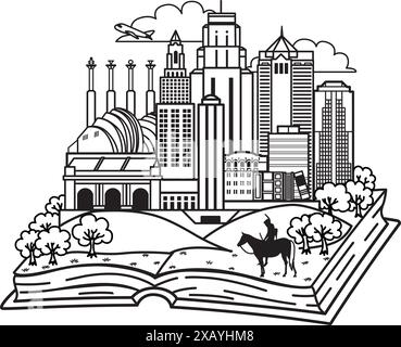 Kansas cityKansas city on open book for design element with editable line thickness. Vector illustratio Stock Vector