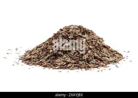 Heap  of dried dill seeds isolated on white background Stock Photo