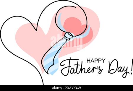 Tie in heart Happy Fathers Day. Continuous One line drawing Stock Vector
