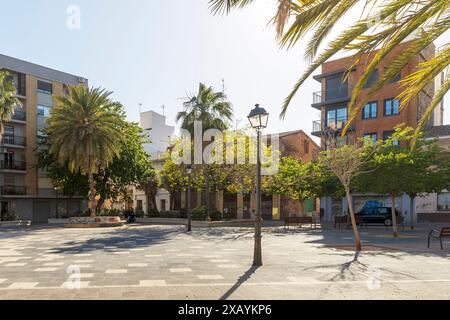 Valencia, Spain - 24 March 2024: Old multi-colored houses in the Cabanyal district, considered disadvantaged. Stock Photo