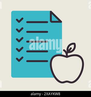 Diet list with apple vector icon. Graph symbol for fitness and weight loss web site and apps design, logo, app, UI Stock Vector