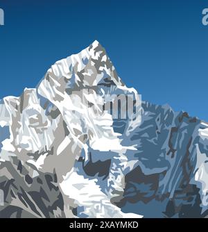 Mount Nuptse mountain vector illustration, Nepal Himalayas mountains, View from Mt Kala Patthar Stock Vector