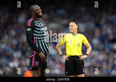 World XI's Usain Bolt (left) and Petr Cech (centre) before Soccer Aid ...