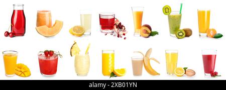 Set of fresh juices on white background Stock Photo