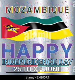 Mozambique Happy Independence Day 25th of June with very Attractive Colorful Theme and Confetti Stock Vector