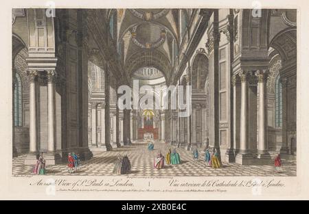 A print coloured engraving of an inside view of St Pauls cathedral London in 1753 Publisher Robert Sayer Printer was Thomas Bowles 18th century skyline and cityscape historical perspective etching watercolour Stock Photo