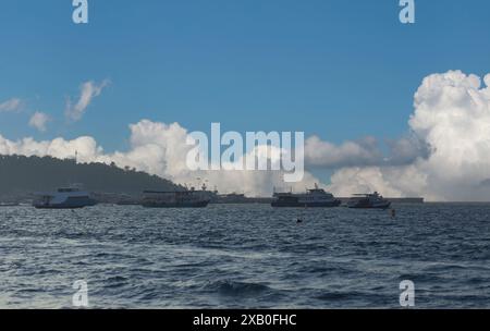 Speedboat in pattaya bay of Chonburi Province, Thailand, Seaside views in Thailand that are popular tourist destinations. Stock Photo