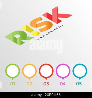 Risk management and mitigation design emphasizes identifying, assessing, and prioritizing risks, followed by coordinated efforts to minimize, monitor, Stock Vector