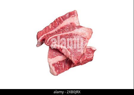 Raw Silverside sirloin beef steak cut on butcher tray. Isolated on white background. Stock Photo