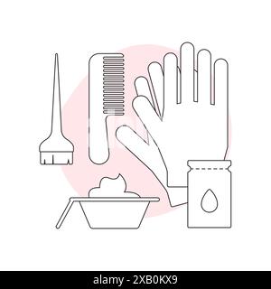 Hair coloring set, gloves and bowl with hair dye, comb and brush vector illustration Stock Vector