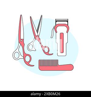 Barber shop set, haircut and beauty salons tools to cut hair vector illustration Stock Vector