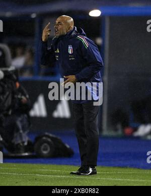 Empoli, Italy. 9th June, 2024. Italy's head coach Luciano Spalletti gestures during a friendly match between Italy and Bosnia and Herzegovina in Empoli, Italy, June 9, 2024. Credit: Alberto Lingria/Xinhua/Alamy Live News Stock Photo