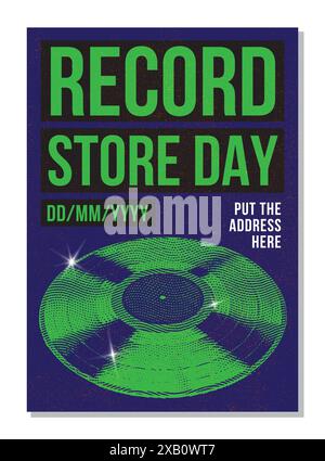 Record Store Day Poster, Music Event, Vinyl sale at Vinyl Store, special or exclusive release celebration at record stores or shops, event flyer Stock Vector