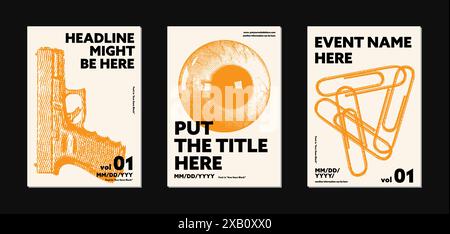 Magazine Cover Design Set, layout design for events poster, illustration element graphic for cover book. Minimalist indie edgy brochure modern flyers Stock Vector