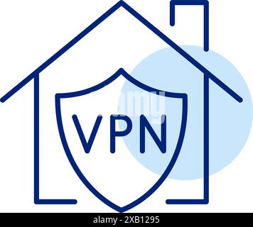 Secure home internet. VPN network protection. House and shield icon. Pixel perfect, editable stroke vector icon Stock Vector