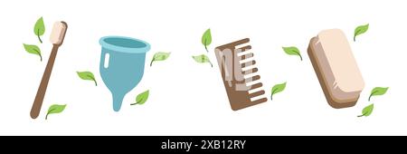 Zero waste concept. Set of ecological personal hygiene items. Vector illustration in cartoon style Stock Vector