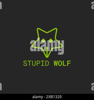 Wolf or fox stupid face logo with pentagram shape. Stock Vector