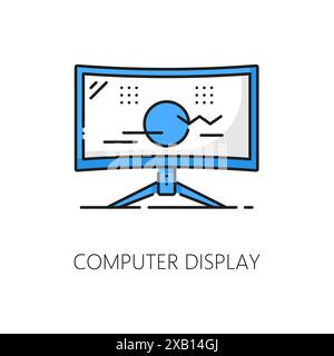 Computer display or monitor software thin line color icon. Digital technology hardware support, computer driver application or software develop line vector icon or pictogram with PC screen Stock Vector