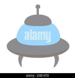 Alien spaceship, spacecrafts and UFO. Cosmic ship in form saucer for transportation. Children clip art. Vector cartoon flat illustration for space Stock Vector
