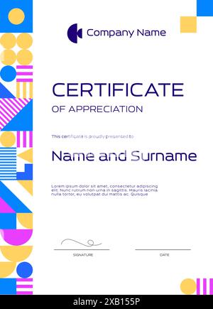 Certificate of appreciation template with abstract modern geometric pattern, vector background. Education award and appreciation diploma certificate template with geometric simple shapes pattern Stock Vector