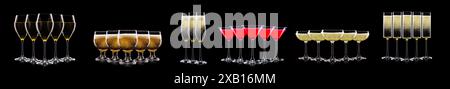 Set of different glasses for drinks and cocktails on black background with clipping path. Stock Photo