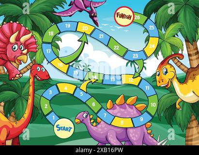 Colorful dinosaur-themed game board illustration Stock Vector Image ...