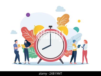 Tiny business people with alarm clock flat style. vector illustration business concept Stock Vector