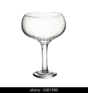 Glass bowl for Ice cream. Hand painting empty dishes for dessert or sweet, watercolor illustration isolated on background. For designers, menu, shop, Stock Photo