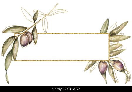 Olive branch with black olives watercolor illustration Stock Photo - Alamy