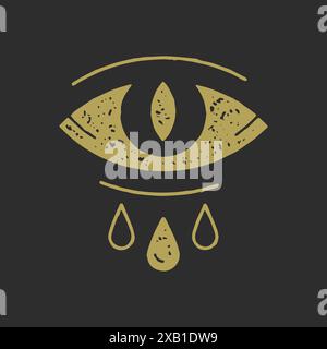Mystic esoteric crying eye with drops tears golden antique grunge texture vector illustration. Magical eyeball vision organ with water drip symbol of Stock Vector