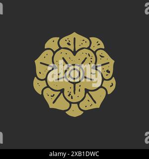 Beautiful art golden flower hand drawn minimalist grunge texture decorative design vector illustration. Romantic blossom wildflower for elegant logoty Stock Vector