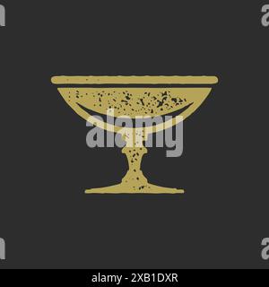 Golden antique goblet vessel decorative grunge texture design vector illustration. Hand drawn minimalist Greek or Roman bowl symbol ancient pottery ar Stock Vector
