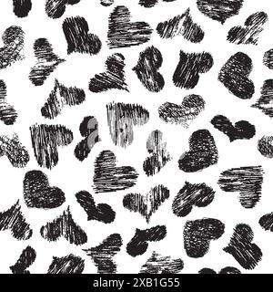 Seamless pattern with black hand drawn hearts. Vector illustration Stock Vector