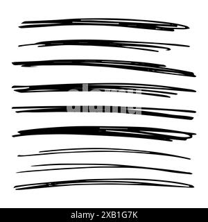 Lines hand drawn grunge set. Abstract black doodle lines isolated on white background. Vector illustration Stock Vector