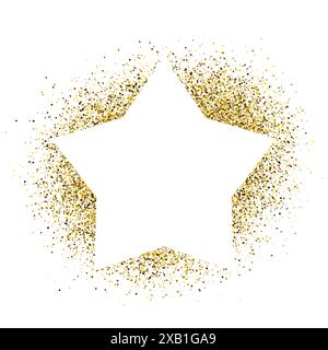 Greeting card with white star frame on golden glitter background. Empty white background. Vector illustration. Stock Vector