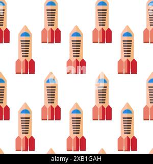 Seamless pattern with space rocket. Vector illustration. Stock Vector