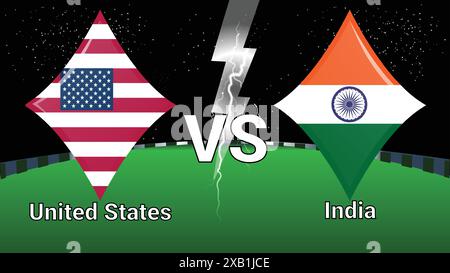 Match Stadium  and Sky Stars Thunder Flash with United States Vs India Stock Vector