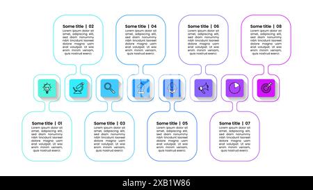 Infographic template with icons and 8 options or steps. Squares in line. Can be used for workflow layout, diagram, banner, webdesign. Vector illustrat Stock Vector