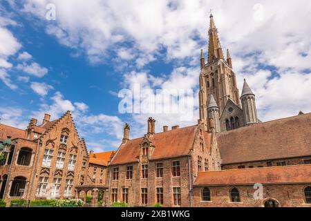 Bell tower of Church of Our Lady located at Bruges in Belgium Stock Photo