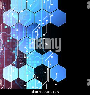 Abstract circuit board and hexagons on gradient color background. Hi-tech digital technology concept. Vector Stock Vector