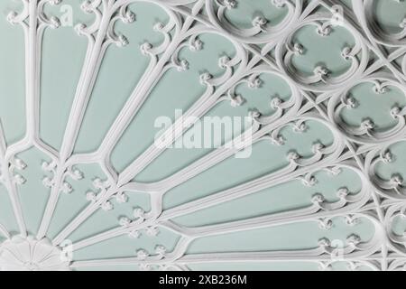 Ceiling design elements in Gothic style. White gypsum bas-relief, classic architecture template Stock Photo