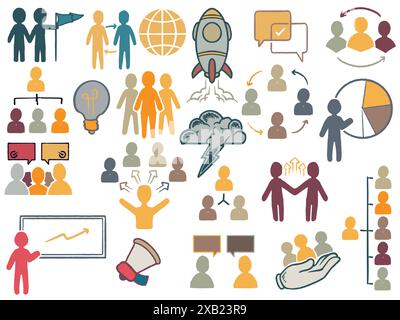 hand drawn doodle business recruitment symbol set elements in colorful style. Banking and finance concept vector illustration isolated on white backgr Stock Vector