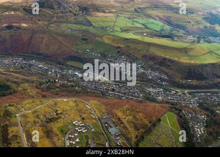 Aerial photography over South Wales. Tylorstown, Rhondda Valley,Wales, UK. 13/4/16 Stock Photo