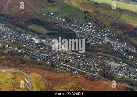 Aerial photography over South Wales. Tylorstown, Rhondda Valley, Wales, UK. 13/4/16 Stock Photo