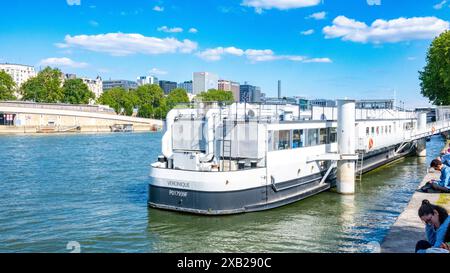 Paris, France, The ship for les relais du coeur (restaurant du coeur) on seine river, Editorial only. Stock Photo