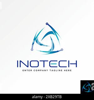 Logo design graphic concept creative premium vector stock unique triangle turn swoosh dot tech like initial T font. Related monogram typography brand Stock Vector