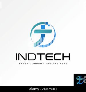 Logo design graphic concept creative premium vector stock initial letter T or JT font circle IT square tech mark. Related monogram typography branding Stock Vector