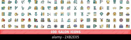 100 salon icons set. Color line set of salon vector icons thin line color flat on white Stock Vector
