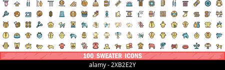 100 sweater icons set. Color line set of sweater vector icons thin line color flat on white Stock Vector